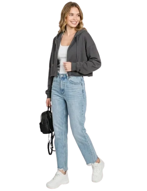 Cropped Raw-Hem Hoodie